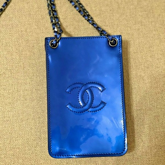 CHANEL, Bags, Chanel Phone Cross Body Bag Blue Patent Leather